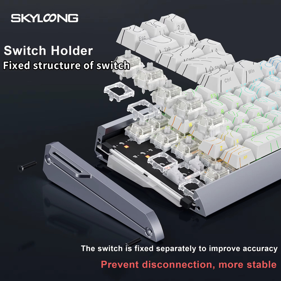 SKYLOONG GK68 Mix TMR Kabellose Mechanische Gamer-Tastatur mit Aluminiumgehäuse, PBT-Tastenkappen, RGB-Hintergrundbeleuchtung und Drehregler in Schwarz oder Weiß - Bild 2