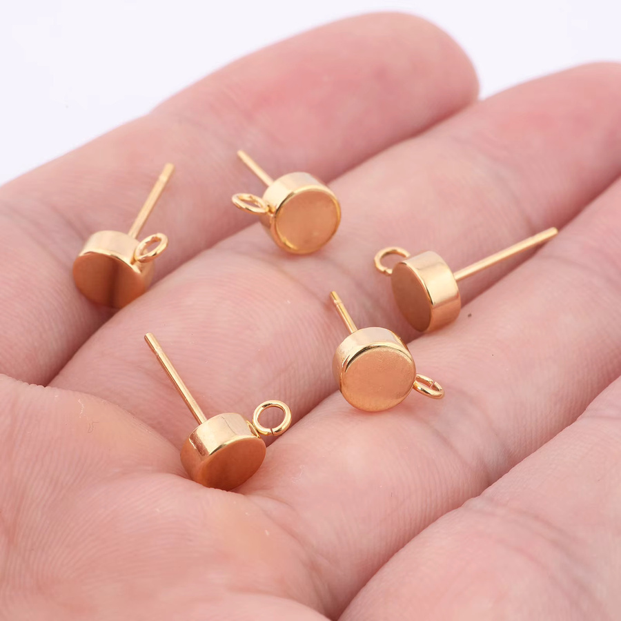 Ohrstecker-Verbinder Edelstahl, vergoldet, 6 mm, Gold, Unisex - Bild 2
