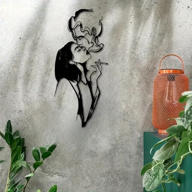 Paar Kiss&Lady Rauchende Wandskulptur aus Metall von CIFBUY in Schwarz, minimalistisches Porträt-Design für deine Schlafzimmerdekoration - Bild 1