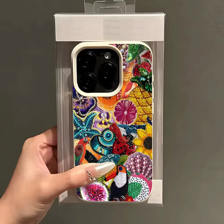 Silikon Soft Cover mit buntem tropischem Früchte-Tierdruck für dein iPhone (kompatibel mit iPhone 17 Air, 16, 15, 14, 13, 12, 11 Pro Max XS Max), Mehrfarbig - Bild 4