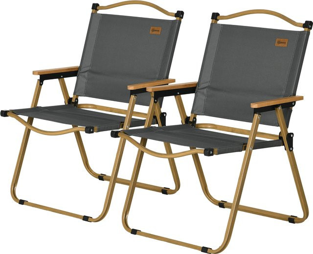 Outsunny Campingstuhl 2er Set aus Oxford-Stoff mit Stahlrahmen in Dunkelgrau, faltbare Klappsessel mit Armlehnen, B/H/T: 59 x 78 x 54 cm - Bild 1