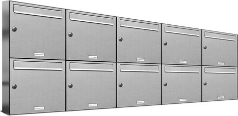 AL Briefkasten für 10 Parteien, Aufputzmontage, silberfarben, B/H/T: 153,11 x 68,4 x 11,6 cm - Bild 1