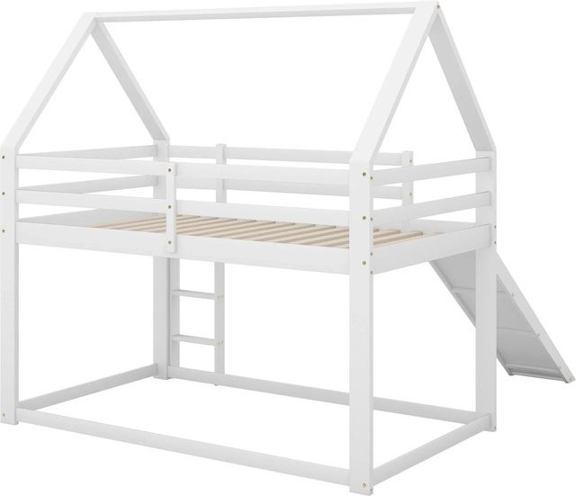 okwish Kinder Etagenbett mit Rutsche und Leiter in Weiß aus Kiefernholz und MDF, B/T/H: 90 x 192 x 181 cm - Bild 1