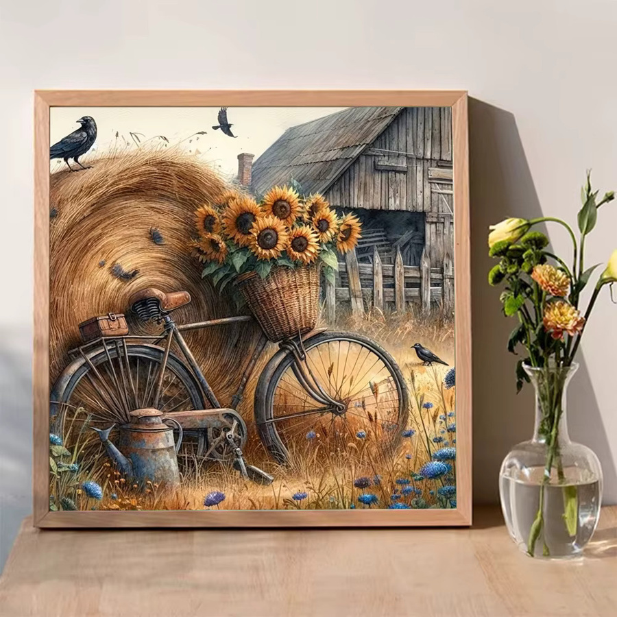 Momoart Diamantstickerei DIY Set Fahrrad Landschaft mit Sonnenblumen in Multicolour, Acryl Mosaik Handwerk - Bild 3
