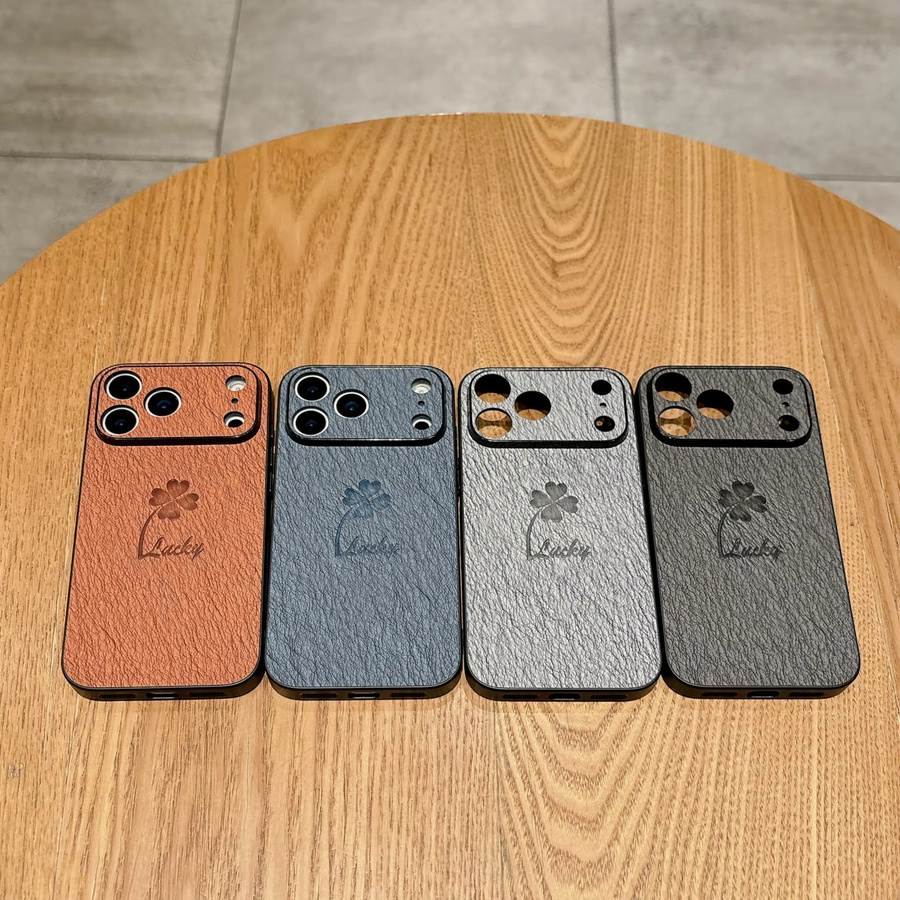 Carcasa Luxuriöse Lederhülle mit Vierblättrigem Kleeblatt für iPhone 17, 16, 15, 14 Plus, 13, 12, 11 Pro Max - Bild 2