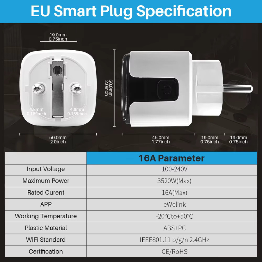 Elivco eWelink Smart Plug WiFi 16A Steckdose mit Timer und Förderungsüberwachung in Weiß, kompatibel mit Google Assistant und Alexa - Bild 2