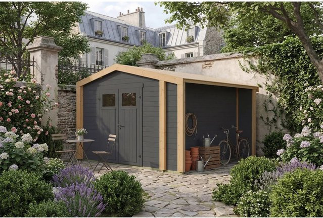 Weka Holz-Gartenhaus Killarney mit Satteldach in Anthrazit-Eiche, B: 361 cm, T: 313 cm, H: 246 cm - Bild 1