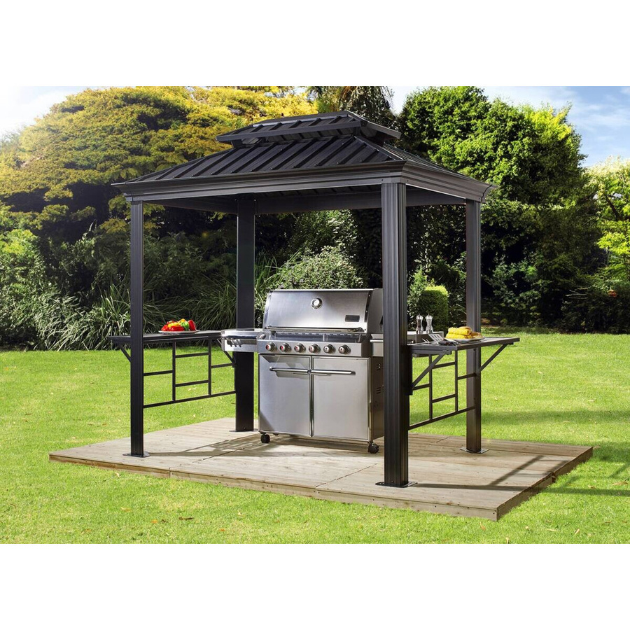 Sojag Grillpavillon Messina BBQ aus Aluminium und Stahl in Anthrazit mit integriertem Rauchablass und seitlichen Abstelltischen, B/T/H: 292 x 179 x 262 cm - Bild 3