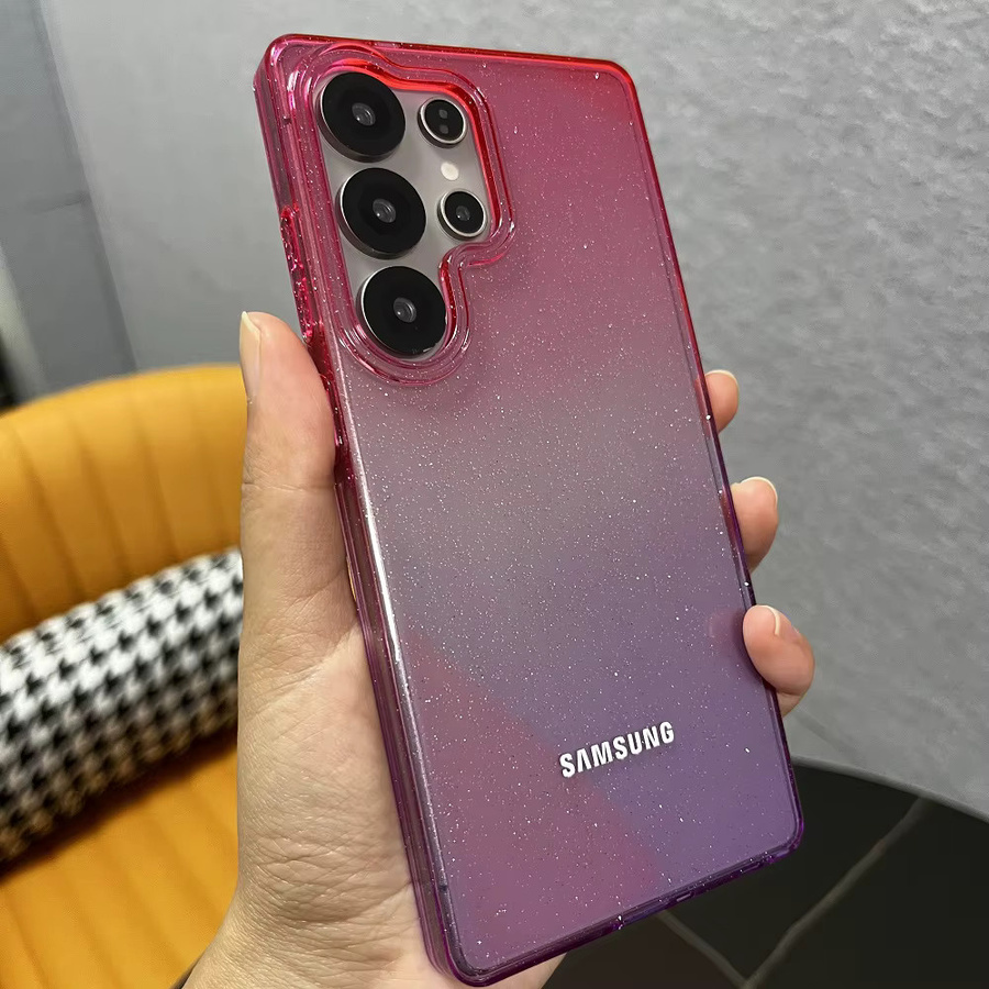 Stoßfeste Schutzhülle für Samsung Galaxy S25Edge S25 S24 Ultra Plus mit transparentem Farbverlauf in Pink und Purple sowie Glitzer-Effekt - Bild 2