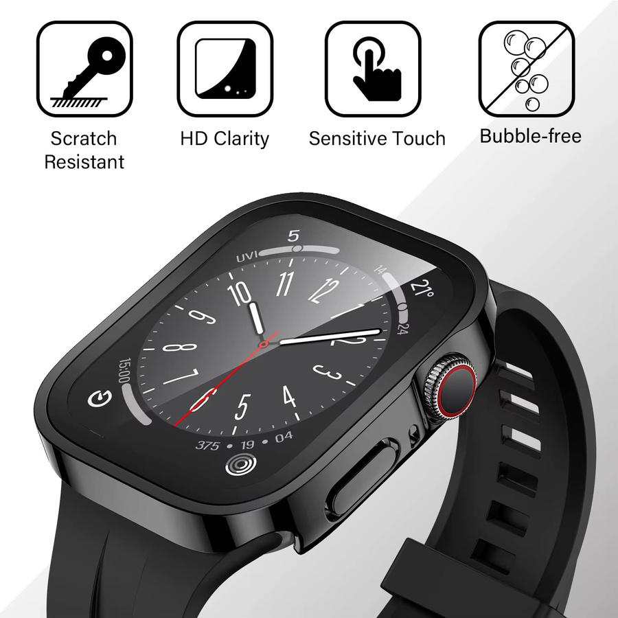 CRESTED Uhrenzubehör Abdeckung + Glas für Apple Watch, Silikon, Schwarz, Unisex - Bild 5