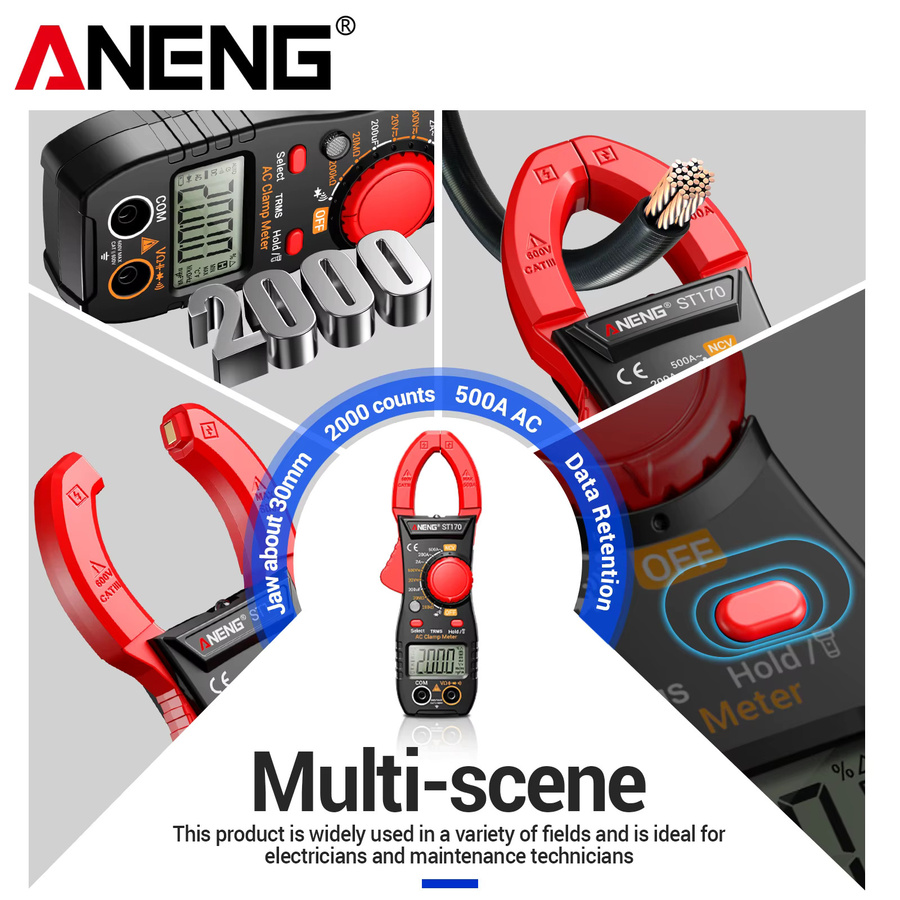 ANENG ST170 Multifunktionales Zangenmessgerät mit 500A AC-Strom, 600V AC/DC-Spannung und Taschenlampe in Schwarz und Rot - Bild 4