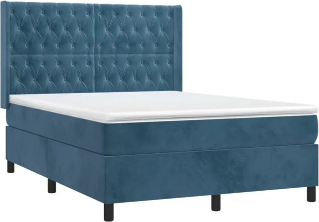 vidaXL Boxspringbett mit Matratze in Dunkelblau, Hybridbett aus Samt mit LED-Unterbettbeleuchtung und USB-Ladeanschluss, B/T/H: 140 x 200 x 147 cm - Bild 1