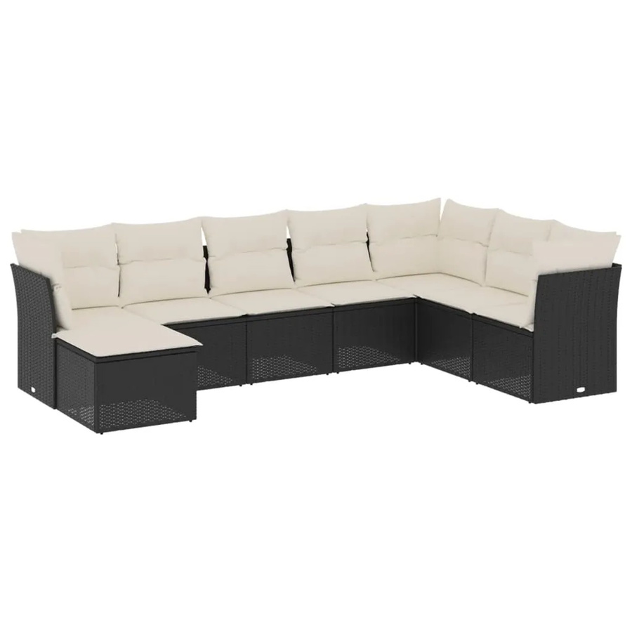 vidaXL 8-teilige Garten-Sofagarnitur in L-Form aus Poly-Rattan und pulverbeschichtetem Stahl in Schwarz mit Sitzkissen und Rückenkissen - Bild 2