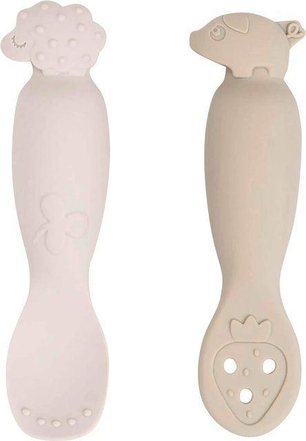 Done By Deer 2er-Pack Babylöffel Tiny Farm aus Silikon in Beige, BPA-frei und ergonomisch - Bild 1