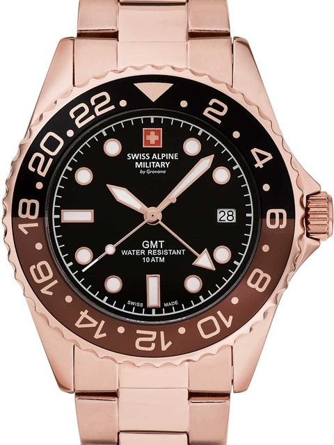 Swiss Alpine Military Herrenuhr, GMT Diver, Quarz, Edelstahl, 42 mm, Schwarz - Bild 1