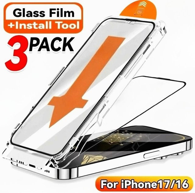 DIXSG 3er-Set Panzerglas für iPhone 17 16 15 14 13 12 11 Pro Max Plus XR in Transparent mit staubfreier und einfacher Installation - Bild 1