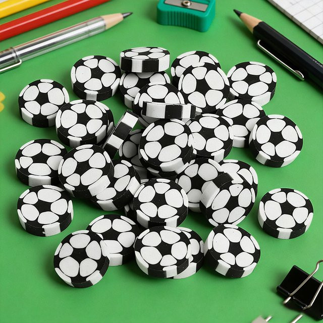 10 Stück Radiergummi-Set mit Cartoon-Fußballmuster in Multicolour für Schule und Kindergarten - Bild 1