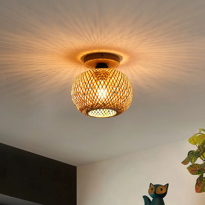 PARKSON Deckenleuchte aus Bambus und Rattan in Braun, runde Handgemachte Korbgeflecht-Lampe für Wohnzimmer, Esszimmer, Restaurant und Café - Bild 3