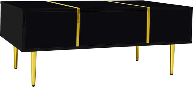 okwish Couchtisch Modern in Schwarz mit Hochglanz-Finish und 2 Schubladen B: 100 cm, T: 60 cm, H: 41,5 cm - Bild 1