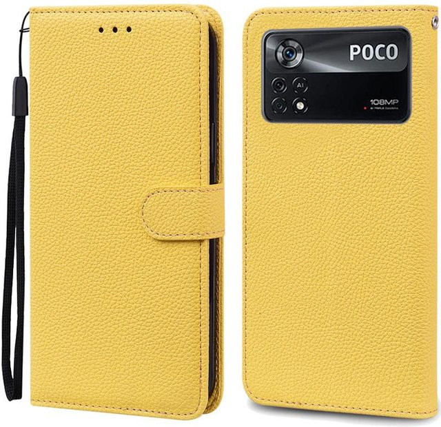 Xiaomi Poco X4 Pro 5G Flip Wallet Book Cover Handyhülle aus Leder in Gelb - Bild 1