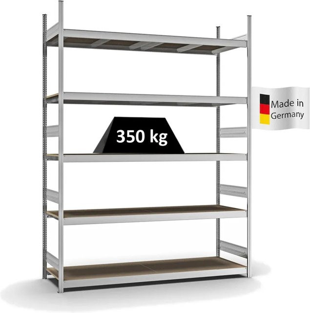 PROREGAL Weitspannregal Stecksystem T-Profil mit 5 Ebenen aus Spanplatten, verzinkt, Farbe: Silber, H x B x T: 300 x 225 x 60 cm - Bild 1