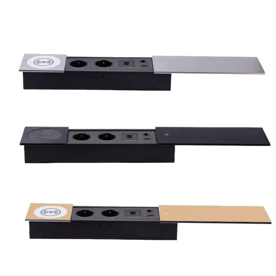 MANLEIKE Tischsteckdose mit Schiebeabdeckung in Schwarz inklusive kabelloser Aufladung, USB, Typ-C, Netzwerk und HDMI - Bild 8