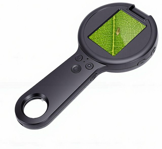 Fishine Handheld-Lupe Digitalmikroskop, 500x, mit LEDs, Schwarz - Bild 1