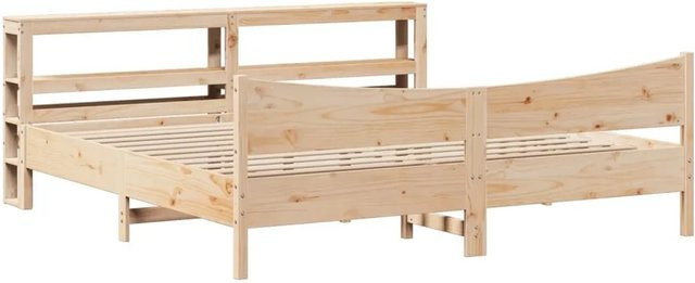vidaXL Massivholzbett aus Kiefer mit Kopfteil und Nachttischregal im rustikalen Design, unbehandelt, B/T/H: 200 x 206 x 82 cm - Bild 1