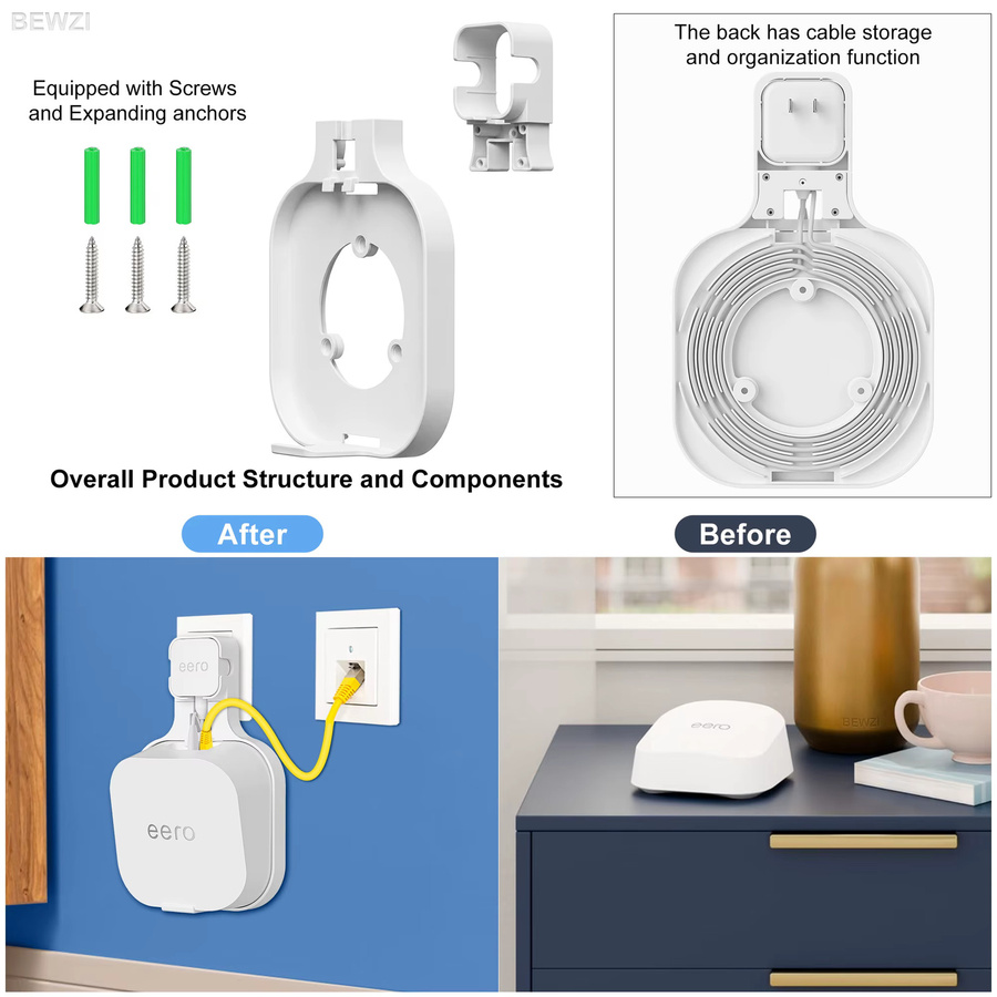 Amazon Eero 7 Mesh Router Wandhalterung mit Kabelaufbewahrung für Steckdosen- und Wandmontage, Weiß - Bild 4