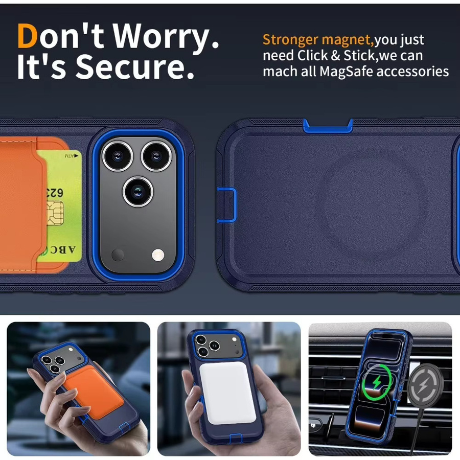 3in1 OTT Military Anti-Drop Magnetische Schutzhülle für iPhone 17 Pro Max, 16, 15, 14 Plus, 13 – Robuste Stoßfeste Rüstung Abdeckung in Schwarz oder Blau - Bild 3