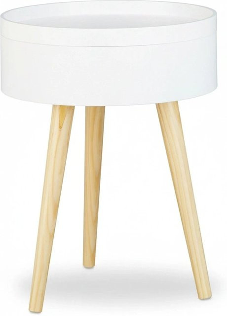 Relaxdays Beistelltisch aus Holz in Weiß mit Tablett im skandinavischen Vintage Stil, B/T/H: 50 x 38 x 38 cm - Bild 1