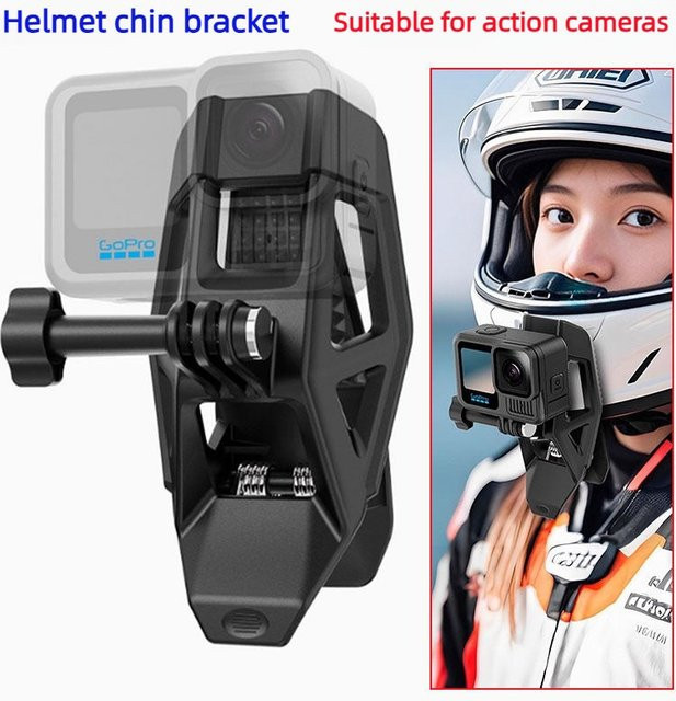 Universelle Motorradhelm-Kinnhalterung in Schwarz für DJI Osmo Action 5 Pro 4, GoPro 13 12 11 10 und Insta360 Kameras - Bild 1
