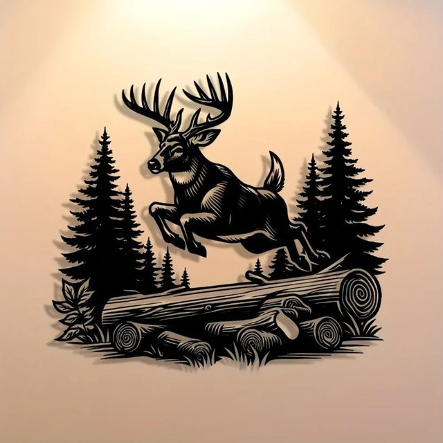 CIFBUY Wandkunst aus Metall mit fliegendem Hirsch in Schwarz als dekorative Eisen-Wanddekoration - Bild 1