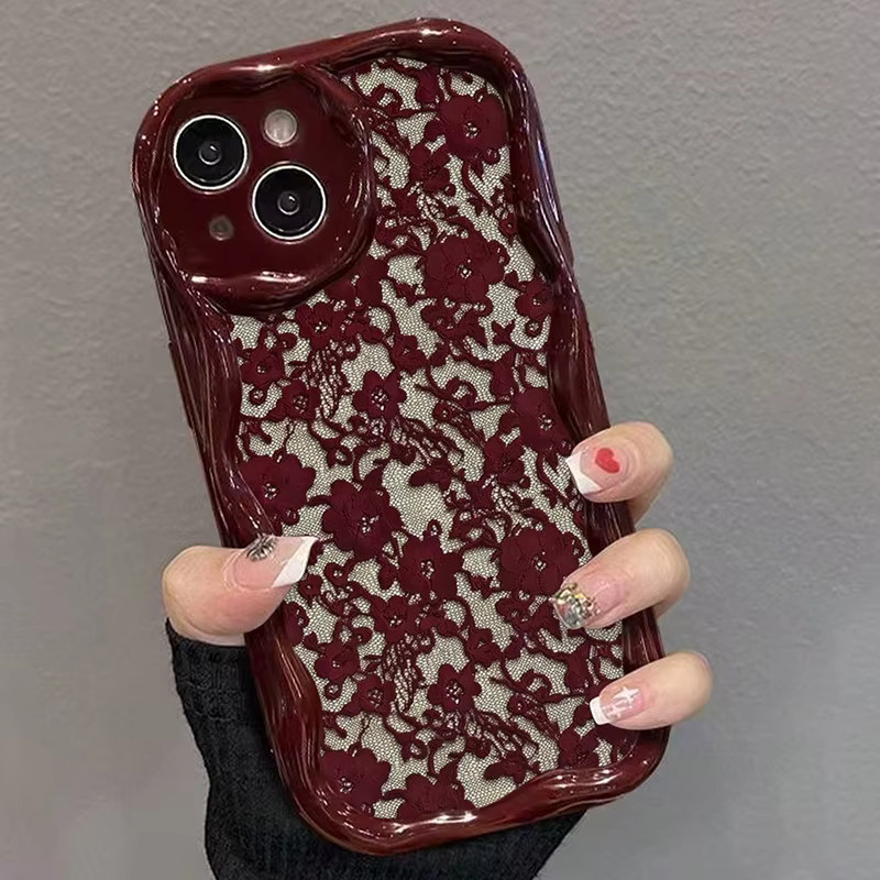 Wolkerfly Stoßfeste Silikon-Handyhülle mit Spitzenmuster für iPhone 11 bis iPhone 17 Pro Max in Rot - Bild 3
