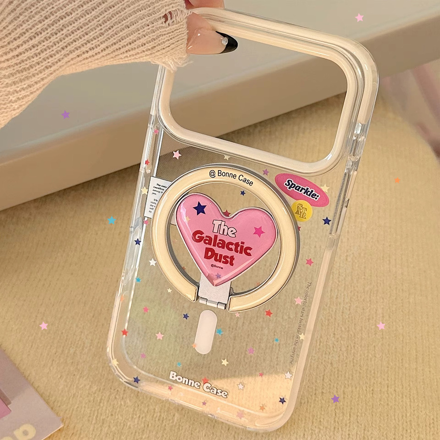 MUQGEW Magnetische iPhone Handyhülle mit Koreanischen bunten Sternen und Liebesherz-Halterung, Transparent, Stoßfest - Bild 2