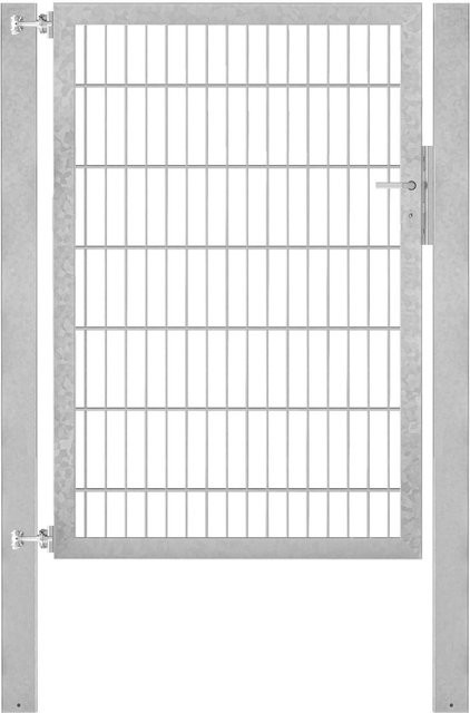 Einzeltor Flexo Plus in Silber, Feuerverzinkter Stahl, Breite: 100 cm, Höhe: 140 cm, inklusive Pfosten Breite: 80 cm, Tiefe: 80 cm - Bild 1