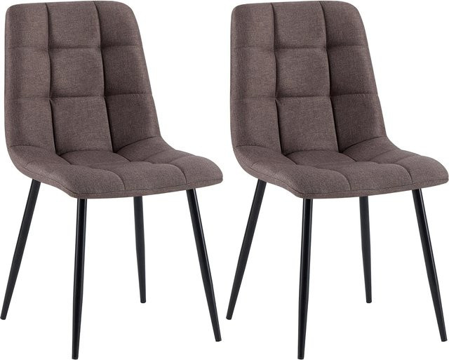 CLP 2er Set Esszimmerstühle Tilde, moderne gepolsterte Küchenstühle mit gestepptem Stoffbezug und Metallgestell - Bild 1