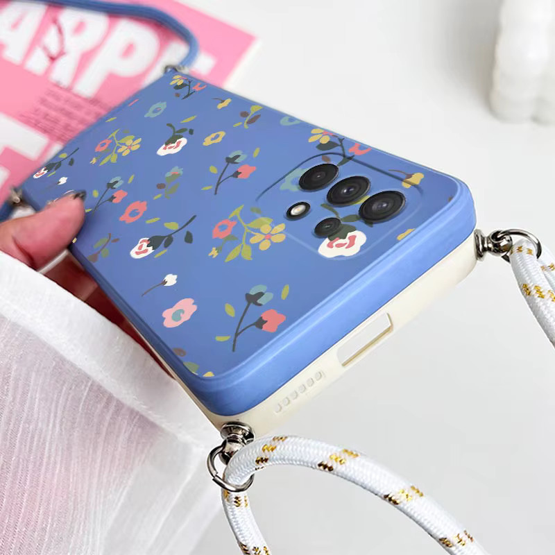 Silikon Handytasche mit Blumen-Motiv und Crossbody Lanyard für Samsung Galaxy A53 A54 A52 A51 A72 A50 A73 A32 A34 A21S A22 A24 in Purple - Bild 3