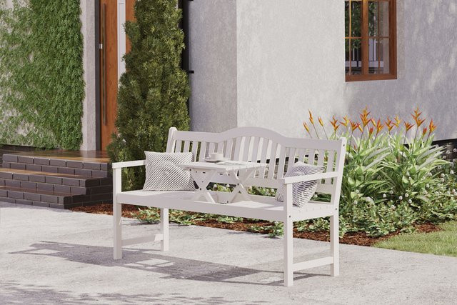 Villana Gartenbank aus Akazie in Weiß mit Klapptisch-Funktion, B/T/H: 152 x 59 x 86 cm - Bild 1