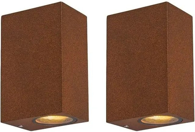 QAZQA Baleno II 2er Set Industrie Wandleuchten aus Aluminium in Rostbraun, IP44 dimmbar für Außenbereich, Garten und Badezimmer, GU10 - Bild 1