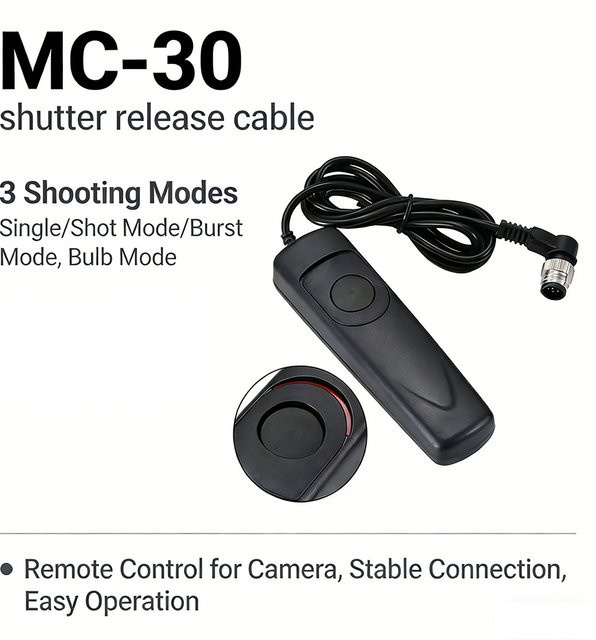 Nikon MC-30 Kabelgebundener Fernauslöser in Schwarz für Nikon Z9 Z8 D850 D810 D700 D800 D5 D4s D500 D300S D300 F6 Kamera-Zubehör - Bild 1