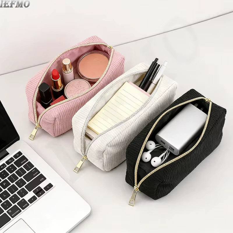 IEFMO Reise-Toilettentasche aus Cord in Pink mit großer Kapazität für Make-up und Kosmetik - Bild 3