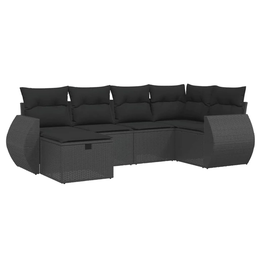 vidaXL 6-tlg Garten-Sofagarnitur in L-Form mit Kissen, Schwarz, Poly Rattan und Metallgestell - Bild 2