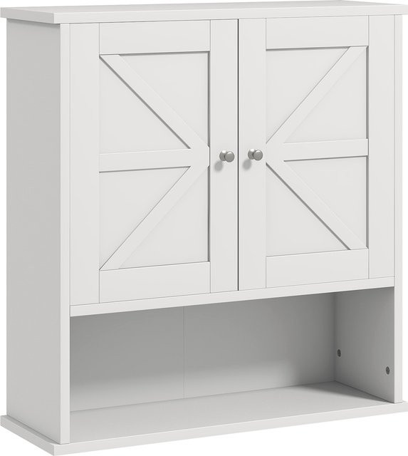 Kleankin Wandschrank für Badezimmer und Küche, rustikaler Hängeschrank in Weiß mit 2 Türen und verstellbarem Regal - Bild 1