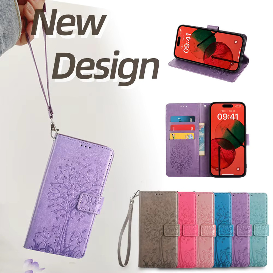 AIMONCASE Leder-Flip-Hülle für iPhone 16 Pro Max und iPhone 16 Plus mit Kartenfächern und Riemen in Pink oder Purple - Bild 5