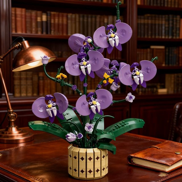 AMAZINGBLOKS Orchidee Blumen Bausteine Set mit Vase in Lila, 832 Teile DIY Dekoration für Erwachsene und Kinder - Bild 1