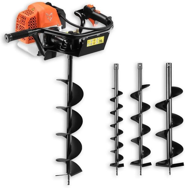 FUXTEC Erdbohrer FX-EB162 mit 3 Aufsätzen in Schwarz-Orange inkl. 100 mm, 150 mm und 200 mm Durchmesser - Bild 1