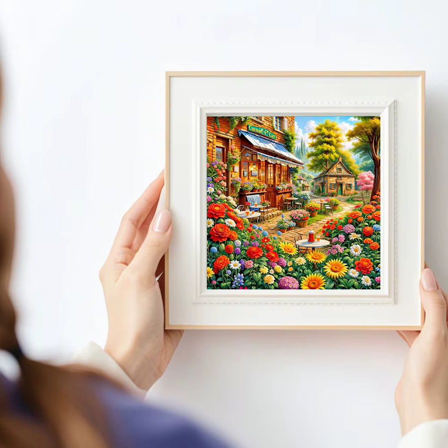 Huacan 5D-Diamantgemälde zum Selbermachen mit Blumen und Stadtlandschaft, Mehrfarbig, B/H: 20 x 20 cm - Bild 3