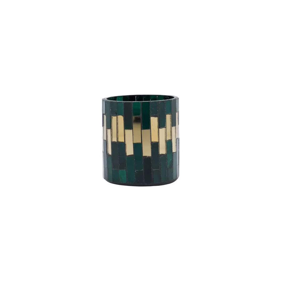 House Doctor Teelichthalter Shine aus grünem Glas-Mosaik mit Goldakzenten, Durchmesser: 8 cm - Bild 1