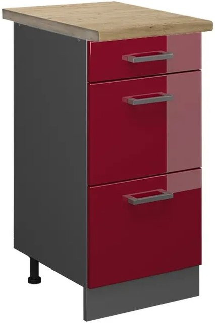Vicco Küchenunterschrank R-Line in Bordeaux Hochglanz und Anthrazit mit Eichen-Optik und Schubladen, B: 40 cm, T: 60 cm, H: 81,6 cm - Bild 1